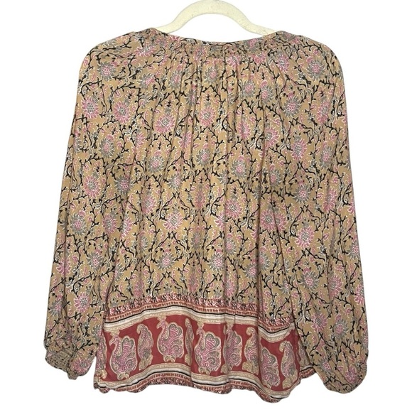 Lucky Brand Paisley Peasant Top Tassel Tie Boho Pink Size Small - Picture 4 of 7